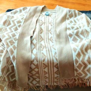 Old Navy Tan Sleeveless Cardigan Sweater With Fringe